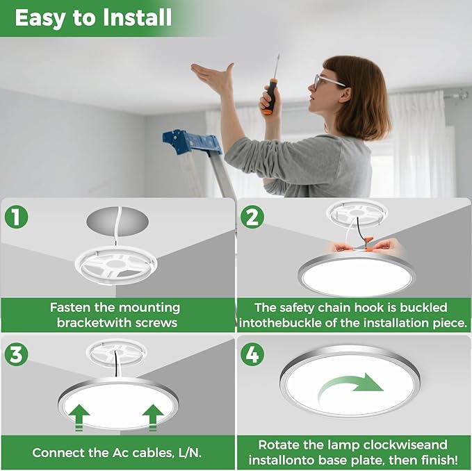 zemty 2Pack 12" LED Flush Mount Ceiling Light, 24W Dimmable 5CCT (3000K–6500K) Brushed Nickel Round Fixture | Modern Low-Profile Lighting for Bedroom, Kitchen, Hallway, Bathroom