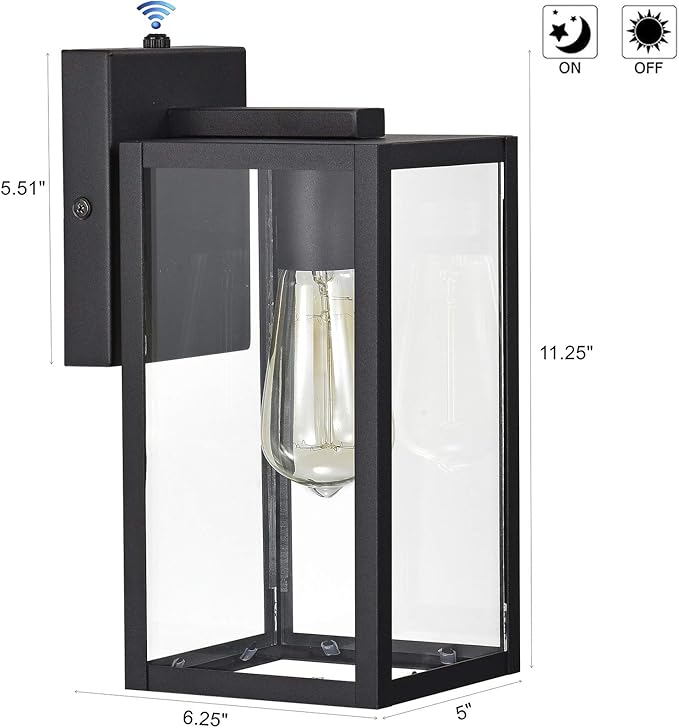 MICSIU Dusk to Dawn Outdoor Wall Light, 11.25 Inch Black Exterior Wall Sconce with Clear Glass, Modern Farmhouse Outside Porch Lights for House Garage Entryway, E26 Base 100W Max, ETL Listed