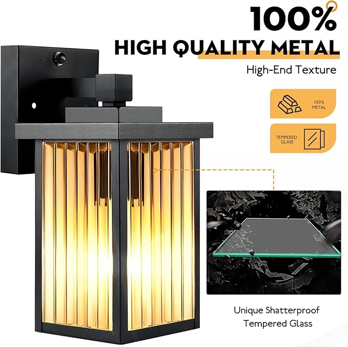 Outdoor Motion Sensor Lights, Dusk to Dawn Outdoor Wall Light Fixtures, Waterproof Exterior Lighting for Front Porch, Garage, Entryway, Yard, House (Black)