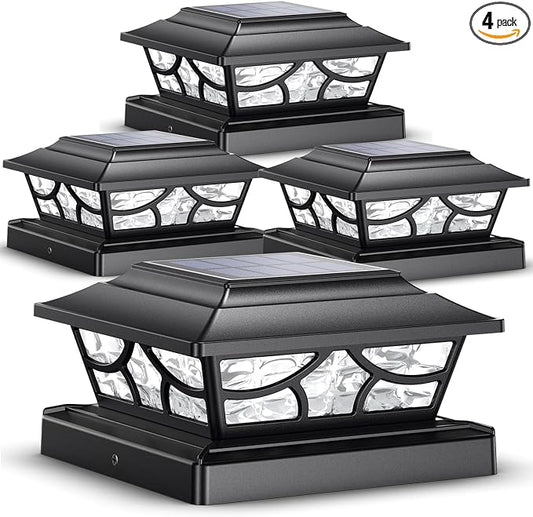 SIEDiNLAR Solar Post Cap Lights Outdoor 4 Modes Deck Fence Post Light for 4x4 5x5 6x6 Wooden Vinyl Posts Patio Garden Decor, Warm White & Cool White Dynamic Lighting Black (4 Pack)