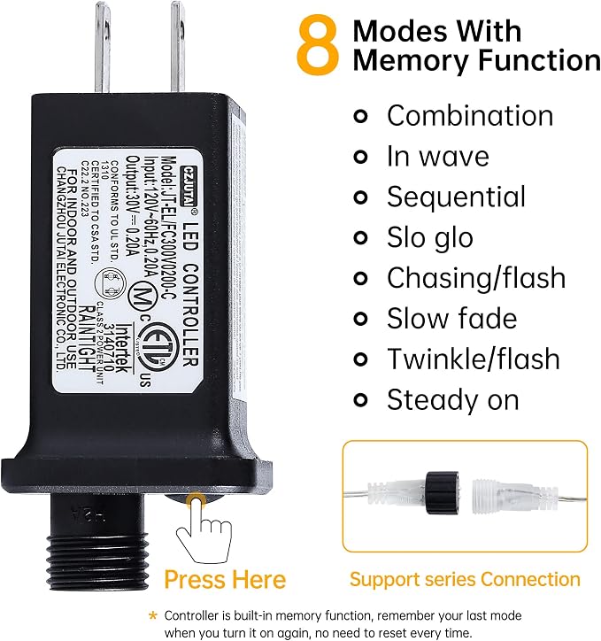 HEYFUNi White Star String Lights, 33FT 100 LED Plug in with Timer | 8 modes, dimmable white glow, 6H on/18H off timer, waterproof star lights for Christmas tree, garden, wedding, party decor