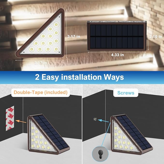 JEJOT Solar Step Lights Outdoor Waterproof IP65,Cool White Brown Solar Stair Lights, Outdoor Light Decor for Stair, Deck, Step, Porch and Outside Patio, 16 Pack