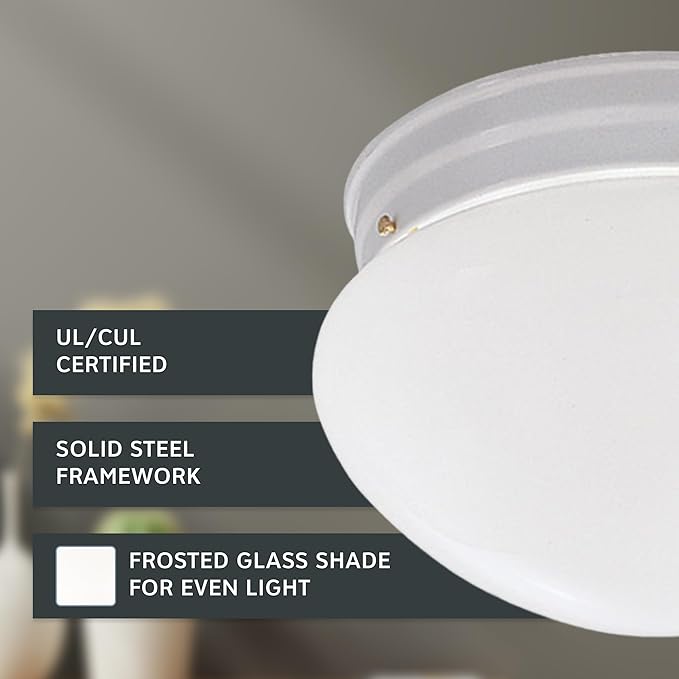 DESIGNERS FOUNTAIN 2-Lights Flush Mount Ceiling Light, 9 Inch Lighting Fixture for Kitchen, Bedroom, Bathroom, and Hallway, Frosted White Glass, White, 4732-WH