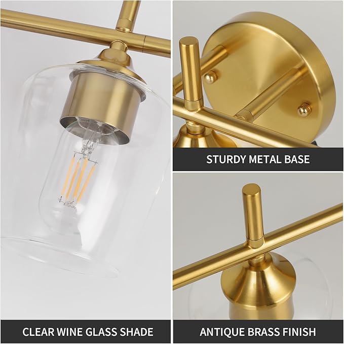 Bathroom Light Fixtures 5-Light Brushed Nickel Vanity Light with Clear Glass Shade, Modern Wall Lights for Bedroom Hallway Living Room (Gold, 5-Light)