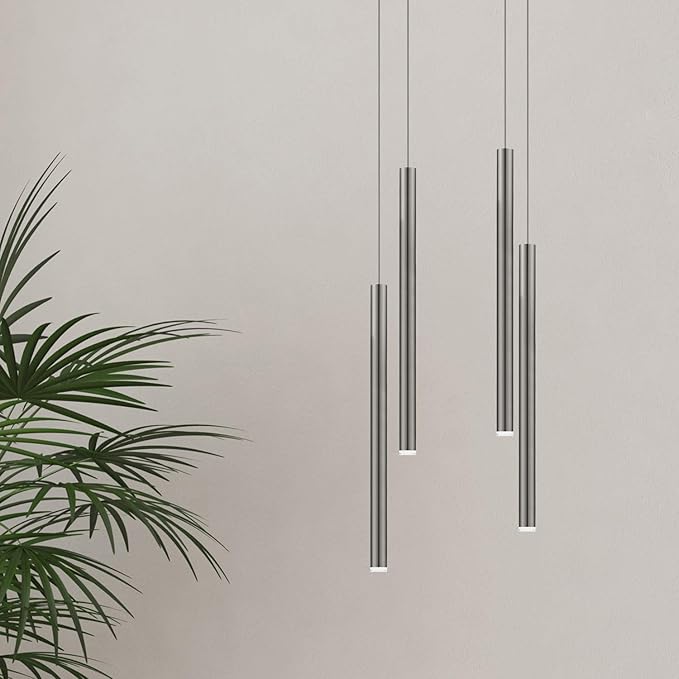 CANALIS 4 Mini Pendant Lighting Nickel - LED Hanging Light Fixture for Kitchen Island, Bar, Foyer - Cluster Pendants - Dimmable, Adjustable Wire, Lamp Bulb Included