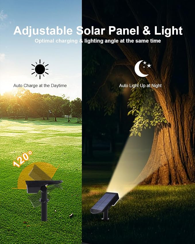 2 Pack Solar Spot Lights Outdoor Waterproof, 20 LEDs Bright Landscape Spotlights Dusk to Dawn, Warm White Adjustable Uplights for Yard Tree House Garden Wall Pathway, IP65