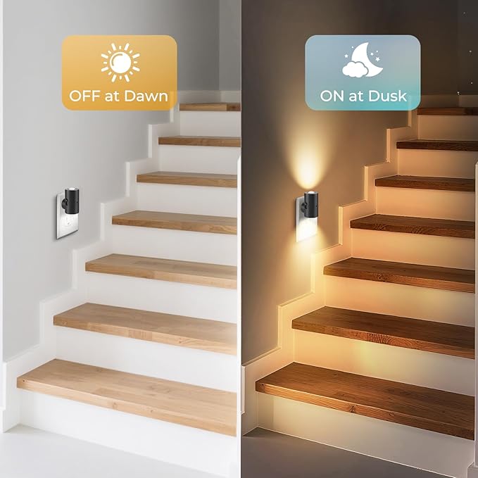 TSEXES LED Night Lights Plug into Wall,Dimmable Plug in Night Light, Dusk to Dawn, 0-200LM Bright Nightlight Auto-On/Off, 2700K Night Lights for Bedroom Hallway Stairway, 4 Pack