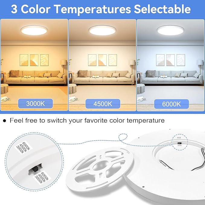 20 Inch 2 Pack Dimmable 50W 5200M LED Flush Mount Ceiling Light Large Ceiling Light Fixture,3000K/4500K/6000K Selectable,Ultra Thin Flat Ceiling Lamp for Kitchen, Bedroom, Living Room (White, 2Pack)
