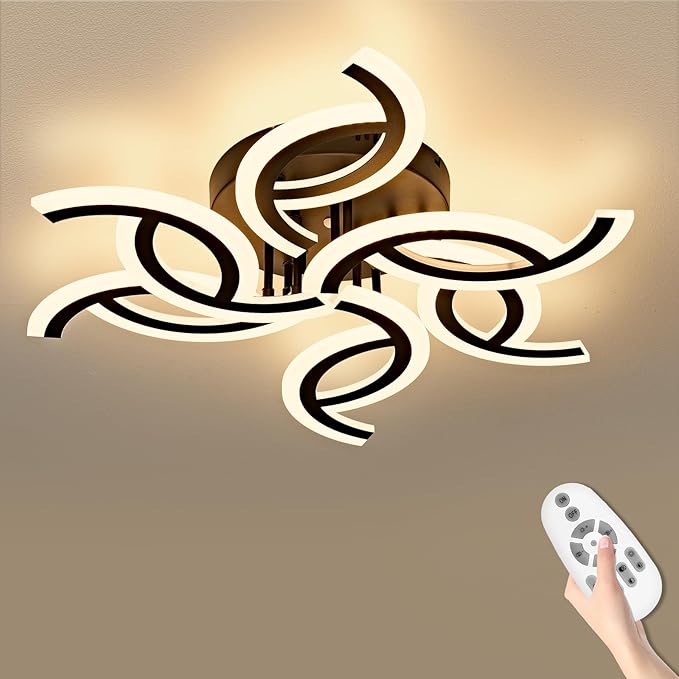 28.1 Inch Modern LED Ceiling Light with Remote, 3 Color Dimmable 56W, CRI90+ 3000-6500K Acrylic Ceiling Light Fixture for Living Room/Bedroom/Dinning Room