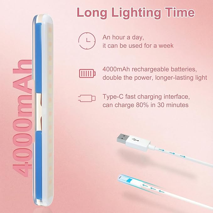 Benreom Wireless Vanity Lights for Mirror, Rechargeable Battery Operated Stick on Lamp, Adjustable Makeup Light, Cordless Magnetic LED Bar Renter Friendly Lighting Decor Gift, Pink