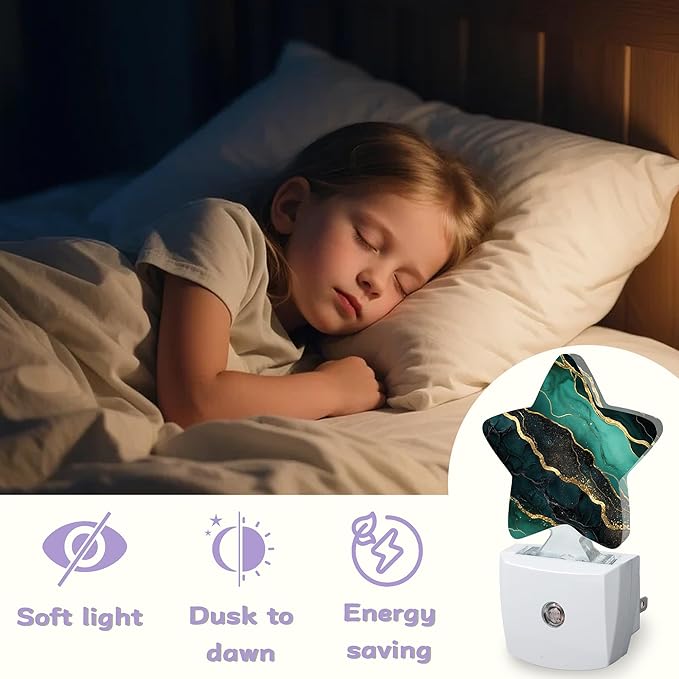 Nightlight,Abstract Marble Decorative Night Lights Plug Into Wall,Green Golden Night Light with Auto Sensor for Bedroom,Nursery,Hallway,Stairway,Gifts