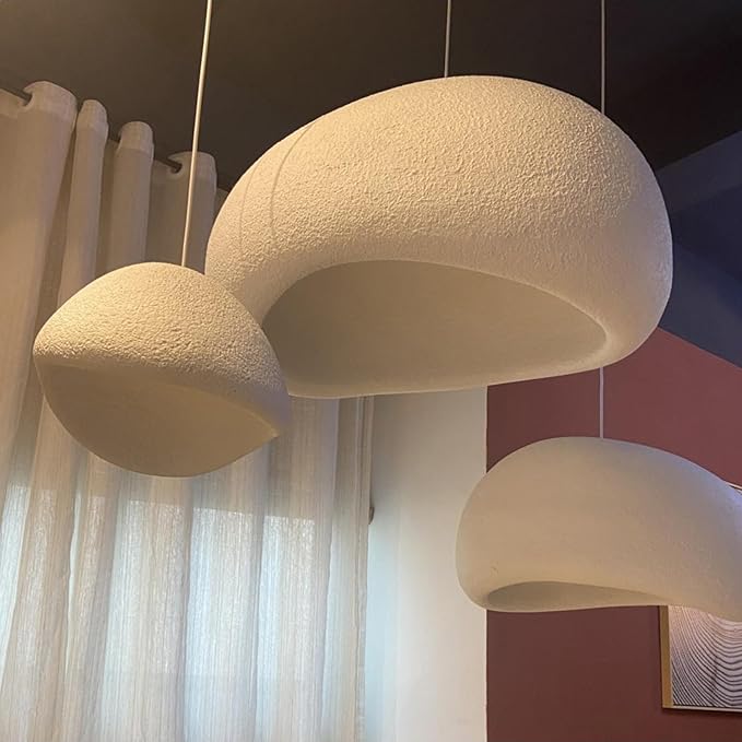 JAYMP 50cm Wabi Sabi Pendant Light for Dining Room Kitchen Island Hallway Restaurant Modern Hanging Lamp E26 Base Japanese Style Bird Nest Shape Lighting Fixture (Matte White,B Shape, 50cm/19.7in)