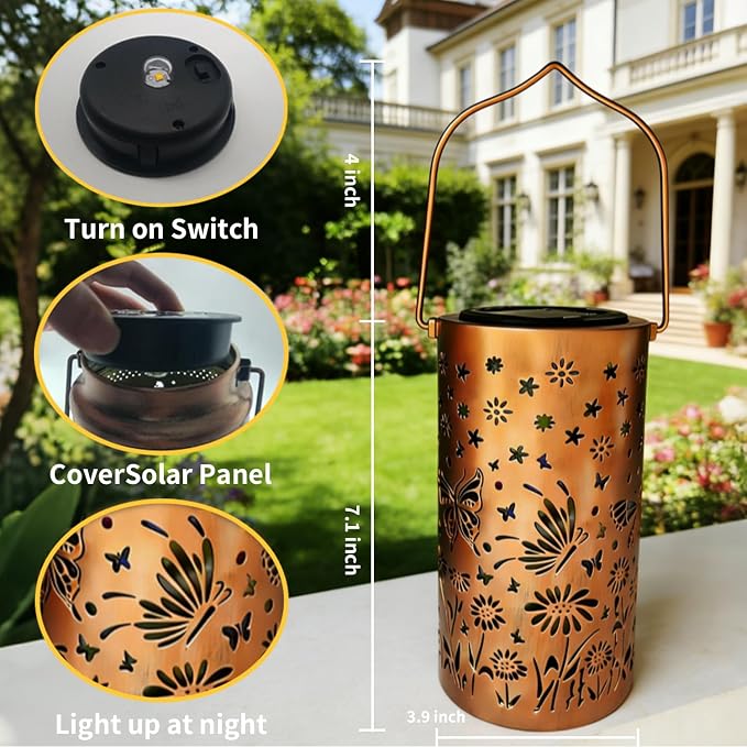 Colorful Butterfly Solar Lantern Outdoor Waterproof Garden Decorative Light, Hanging & Tabletop Solar Powered Lantern with Projection Pattern for Patio Garden Yard Balcony (Butterfly)