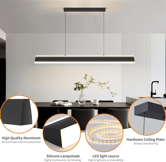 Modern Chandelier Light, 39IN LED Pendant Light with Remote Control 3000k-6500K Adjustable Color Temperature，Aluminum Island Lighting Lamp for Dining Room, Living Room