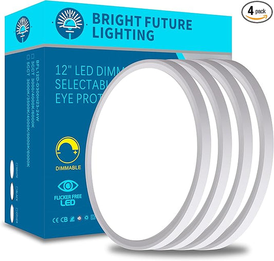 4Pack 12 Inch Dimmable LED Flush Mount Ceiling Light Panel,24W 2520LM,3000K-6000K Adjustable Color,Ultra Thin Round White Ceiling Light Fixture for Hallway Kitchen Bedroom Home Office