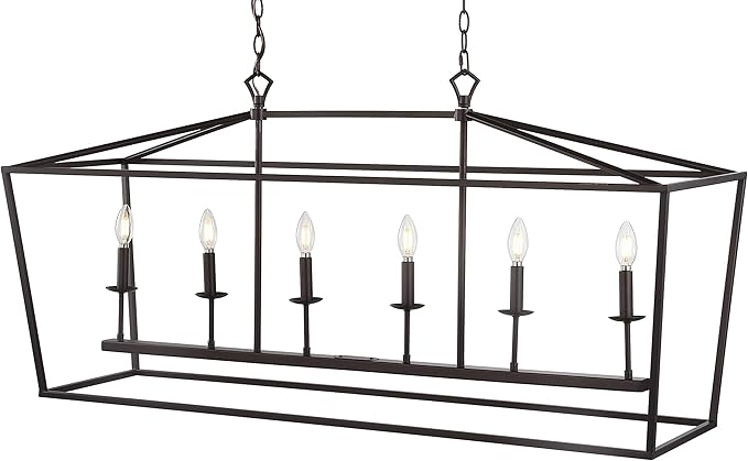JONATHAN Y 49" Oil Rubbed Bronze Lantern Pendant Light, 1-Light Pagoda Style Metal Cage Farmhouse Hanging Ceiling Fixture for Kitchen Island, LED Bulb Included (JYL7439A)
