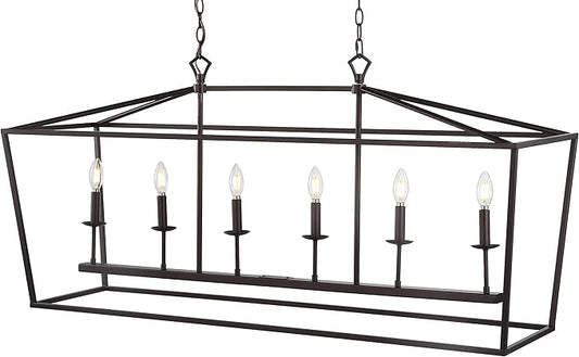 JONATHAN Y 49" Oil Rubbed Bronze Lantern Pendant Light, 1-Light Pagoda Style Metal Cage Farmhouse Hanging Ceiling Fixture for Kitchen Island, LED Bulb Included (JYL7439A)