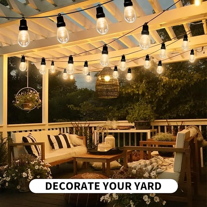 CAWWS Outdoor String Lights 100FT (2×50FT), Patio Lights with 40 Dimmable RGBW LED Bulbs, IP66 Waterproof & Shatterproof, APP & Remote Control, 24V Adapter, Color Changing Lights for Backyard Décor