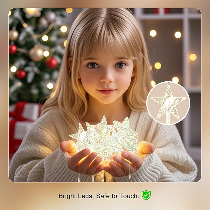 Star Curtain Lights, Warm White Window Lights 70 Stars Hanging Light with Remote Fairy Led Twinkle String Lights Home Bedroom Wall Ceiling Décor for Christmas, Wedding, Party, Birthday
