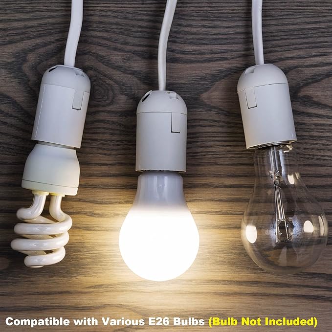 Plug in Hanging Light Kit, Retro Hanging Lights with Plug in Cord, E26 E27 Industrial Pendant Light Fixture, 9.8 FT Cord with On/Off Switch Hanging Lamp for Living Room Bedroom 2 Pack (White)