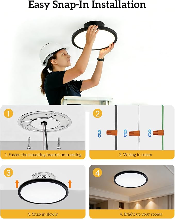 LEDYOND 11 Inch Black Flush Mount Ceiling Lights 2 Pack, 0.52in Ultra Thin LED Flat Panel Light, 1100LM Dimmable, 5CCT 3000K-6500K Selectable, Snap-In Easy Installation Closet Hallway Lights, IP44 ETL