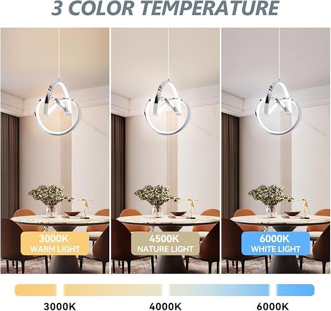 Modern LED Pendant Light Fixtures Pendant Lights Kitchen Island Lighting Adjustable Height Chrome Hanging Lamp for Dining Room Bedroom Living Room (1 Pack)