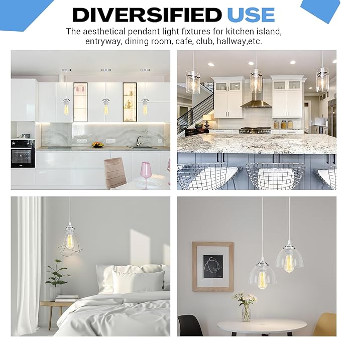 12 Pack Industrial Mini Pendant Light Kit Bulk, UL E26/E27 Lamp Socket 3.28 ft Adjustable Hanging Light Cord Kit Edison Vintage Retro Ceiling Lamp Fixture for Kitchen Bar Decor(Sliver)