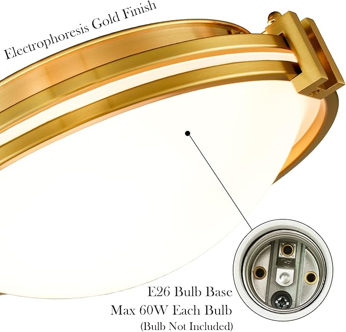Modern Gold 2-Light Flush Mount Ceiling Light with Milk Glass 12 Inches Ceiling Light Fixtures Hardwired Mid Century Brass Flush Mount Lamp for Bedroom Hallway Kitchen