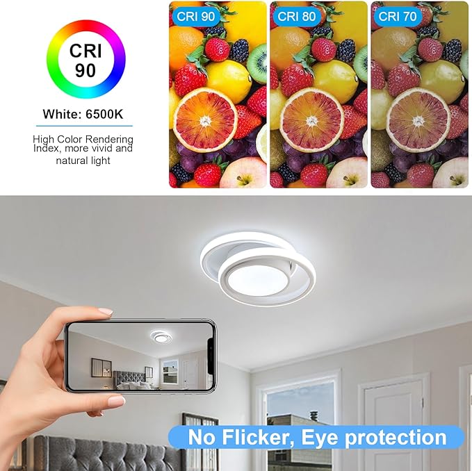 DELIPOP Modern LED Ceiling Light, 36W 2160LM Round Small Ceiling Lamp, (Cool White, 6500K) Aluminum Close to Ceiling Light Fixture for Hallway, Aisle, Corridor, Bedroom, Kitchen