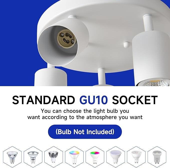 EGM Adjustable 5-Light Kitchen Spot Light Fixture, White Round Track Lighting Fixtures, GU10 Flush Mount Directional Ceiling Light for Bedroom