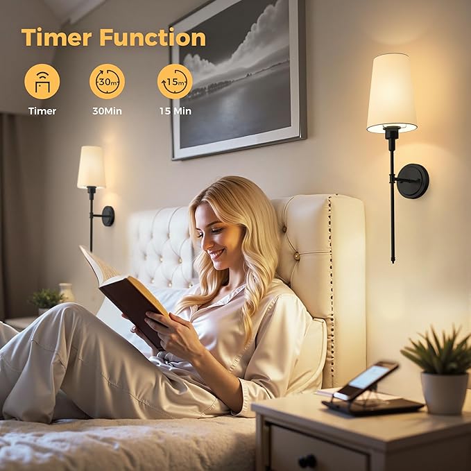 DORESshop Battery Operated Wall Sconce Set of 2, Wireless Wall Light Easy to Install, 15 Color Rechargeable Wall Sconces, Sconce Wall Decor Set of 2 for Bedroom, Living Room, Black, 27in