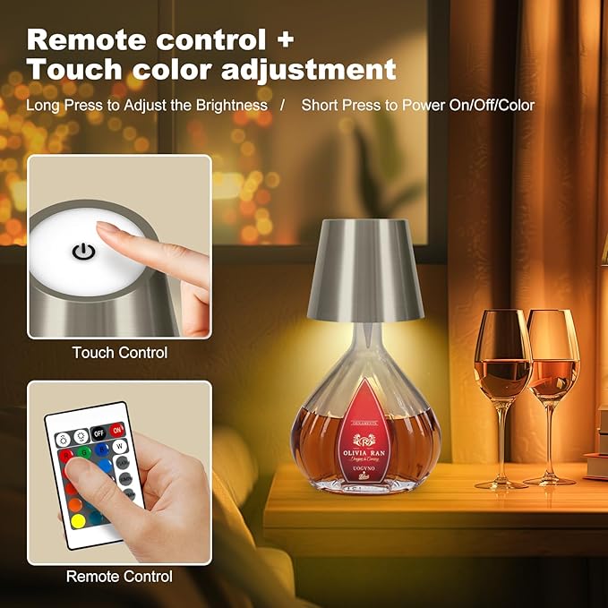 2026 New Wireless Bottle Lamp,RGB LED Bottle Light with Remote(RGB Electroplated Silver, 1pc)