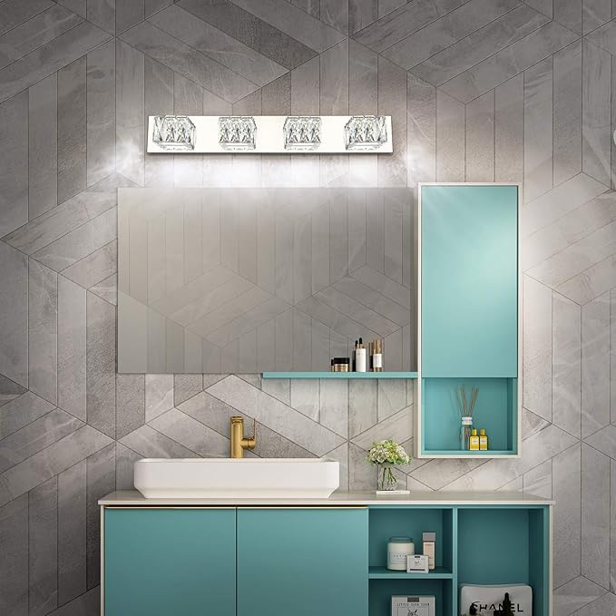 ZUZITO 4 Light Bathroom Vanity Light - Crystal Modern LED Vanity Lights Bar - Chrome Bath Lighting Fixtures Over Mirro