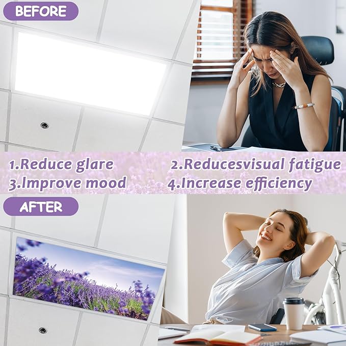 8 Pcs Fluorescent Light Covers with 80 Magnets Decorative for Classroom Ceiling Light 4 x 2 Feet Magnetic Light Covers Filter Easy Install for Office Hospitals & Home Drop Ceiling Supplies （Lavender）