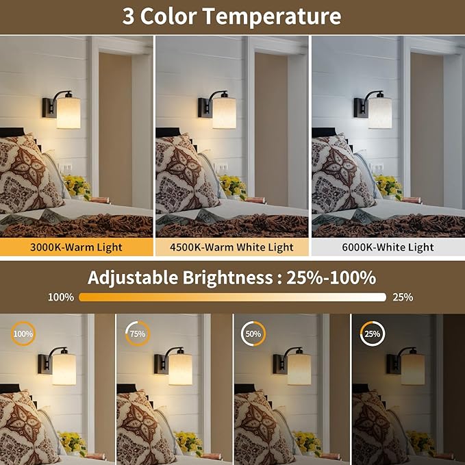 Powfloven Black Rechargeable Battery Operated Wall Sconces Set of 2 with Remote, Wireless Dimmable Battery Powered LED Wall Lights, Cordless Wall Lighting Lamp Fixture for Bedroom Living Room