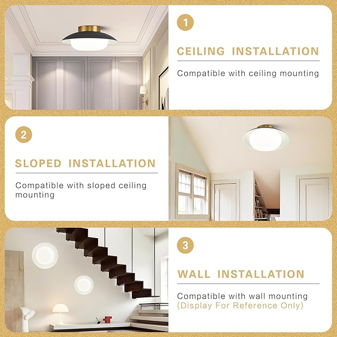 Modern LED Semi Flush Mount Ceiling Light Fixture,Energy Saving 24W Non Dimmable,Black and Gold,Easy to Install,for Hallway Bedroom Kitchen Bathroom Closet Entryway Laundry Room,5000K(11.81")