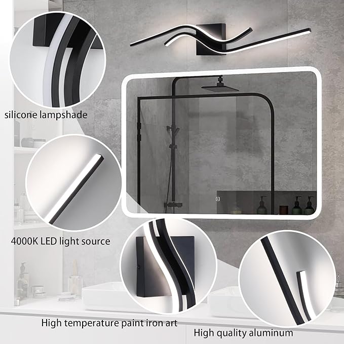 Modern LED Vanity Lights 31.5Inches Modern Bathroom Vanity Light 4000K Black Bathroom Light Fixtures Over Mirror Indoor Led Wall Sconce Lights for Living Room