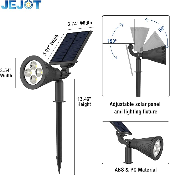 JEJOT 6 Pack Solar Lights Outdoor Waterproof,Cool White Light,2 Lighting Modes,Solar Powered Spotlights for Yard Garden Solar Spot Lights for Flag Landscape Auto On/Off
