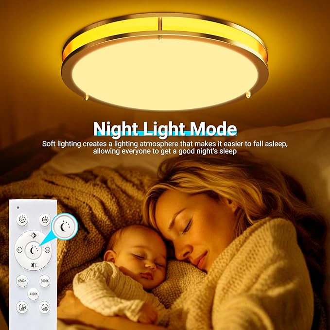 libtit 13Inch Gold Ceiling Light with Remote, Dimmable 5CCT 24W 2400lm Bright LED Flush Mount Lighting Fixture with Timer for Bedroom Kitchen Closets Hallway(3000k/3500k/4000k/5000k/6500k)