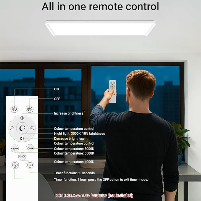 zemty LED Flat Panel Light with Remote 22.8x7.8 Inch, 32W 3500LM 3000K-6500K Adjustable Color Temperature, Dimmable Flush Mount Ceiling Light Fixture for Kitchen Bedroom Garage