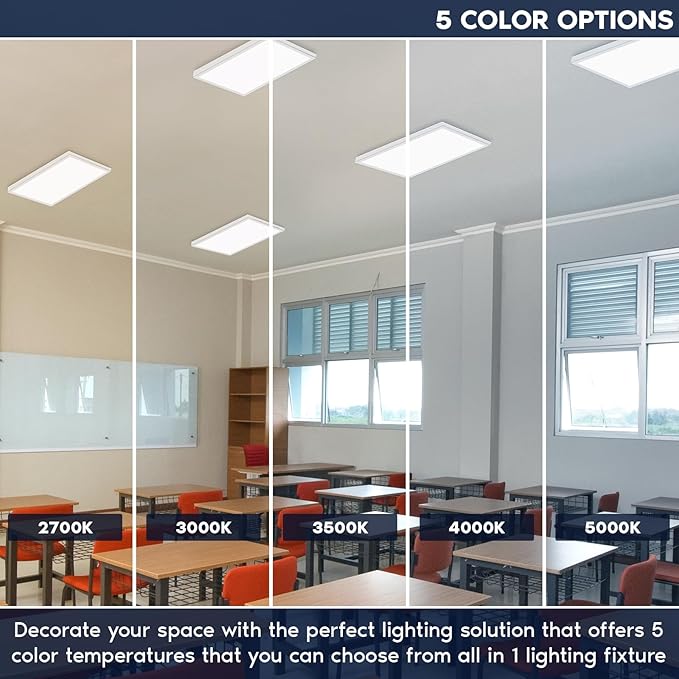 LUXRITE 1x2 FT Slim Surface Mount Panel Recessed Lighting, 5 Color Temperature Options 2700K-5000K, Dimmable LED Panel Light, 2000/2650/3300 Lumens, 18W-30W, Edge Lit, Damp Rated, ETL Listed (4 Pack)