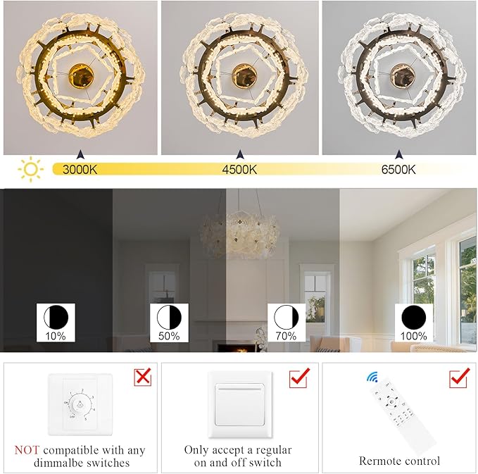 Modern Gold Glass LED Chandelier 20" Elegant Lotus Leaf Dimmable Ceiling Chandeliers with Remote Control Luxury for Foyer Entryway Living Dining Room(3000K-6500K)