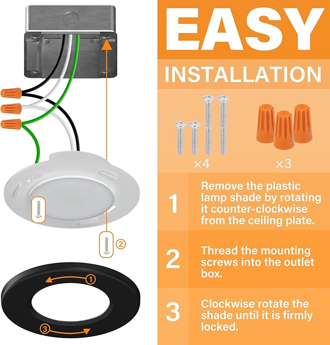 4 Inch LED Mini Surface Mount Light, Recessed Trim, Small Flush Mount Ceiling Light for Hallway, Bathroom, Kitchen, 120V, 60W Replacement, 5CCT Selectable, ETL, Wet Rated, Black/12 Packs