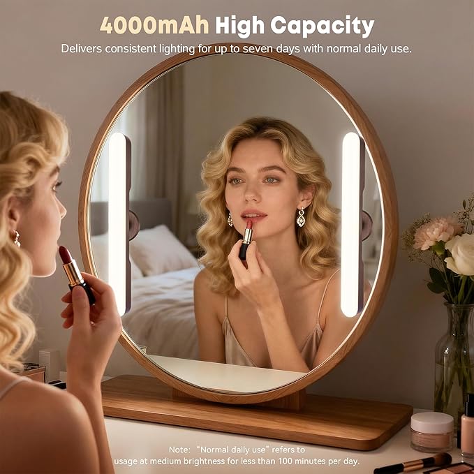 2 Pcs Vanity Makeup Lights for Bathroom, Wireless Wood Grain Rechargeable LED Stick on Light Bar for Mirror, Tunable 3 Color Temperature 4000 mAH Battery Life Lighting for Vanity(Deep Brown)