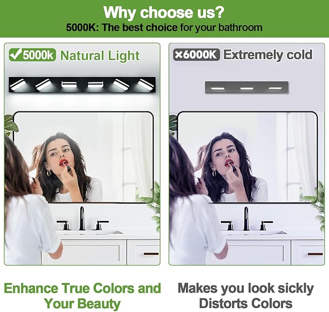 360° Rotate LED Bathroom Vanity Light Fixtures, 2500LM Acrylic Matte Black Vanity Lights for Bathroom, Modern Wall Lighting Fixtures Over Mirror Kitchen Living Room Hallway (Natural White Light 5000K)