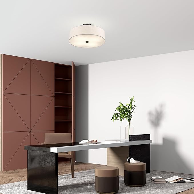 Livex Lighting 52136-92 Meridian Collection 4-Light Transitional Ceiling Mount Fixture with Oatmeal Color Fabric Hardback Shade, English Bronze