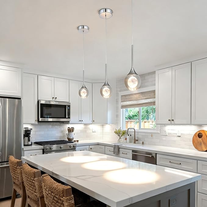 Modern Crystal Pendant Light Chrome Globe Ceiling Hanging Light Fixture Moon Teardrop Kitchen Island Light Dimmable LED Mini Chandelier for Dining Room Bedroom Living Room 1-Light, 3000K