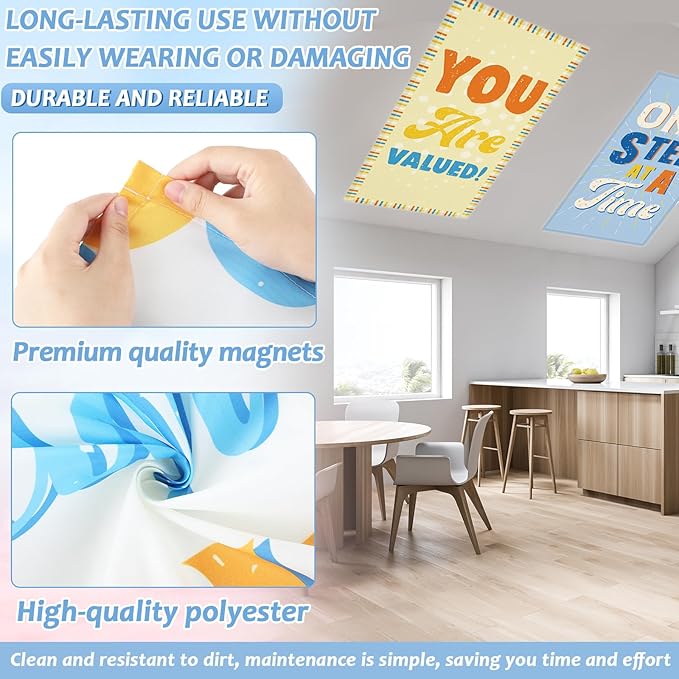 6 Pcs Fluorescent Light Covers with 60 Magnets for Classroom Ceiling Light Decor 4 x 2 Feet Magnetic Light Covers Filter Easy Install for Office Hospitals & Home Drop Ceiling Supplies(Inspirational)