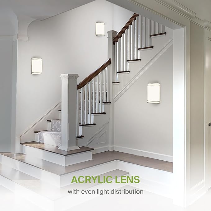 ASD LED Indoor Wall Mount Light Fixture - 8 Inch 15W Modern Interior Nickel Dimmable Wall Sconce Light - ETL 3000K 4000K 5000K Adjustable - Hallway, Bedroom LED Wall Lights, 4 Pack