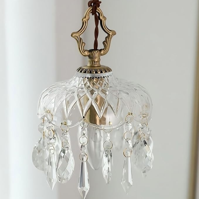 LIGHTLAND 6 Inch Vintage Crystal Chandelier, Crystal Dome Pendant Light, Chandelier for Bedroom, Hallway, Balcony, Bedside, Bar